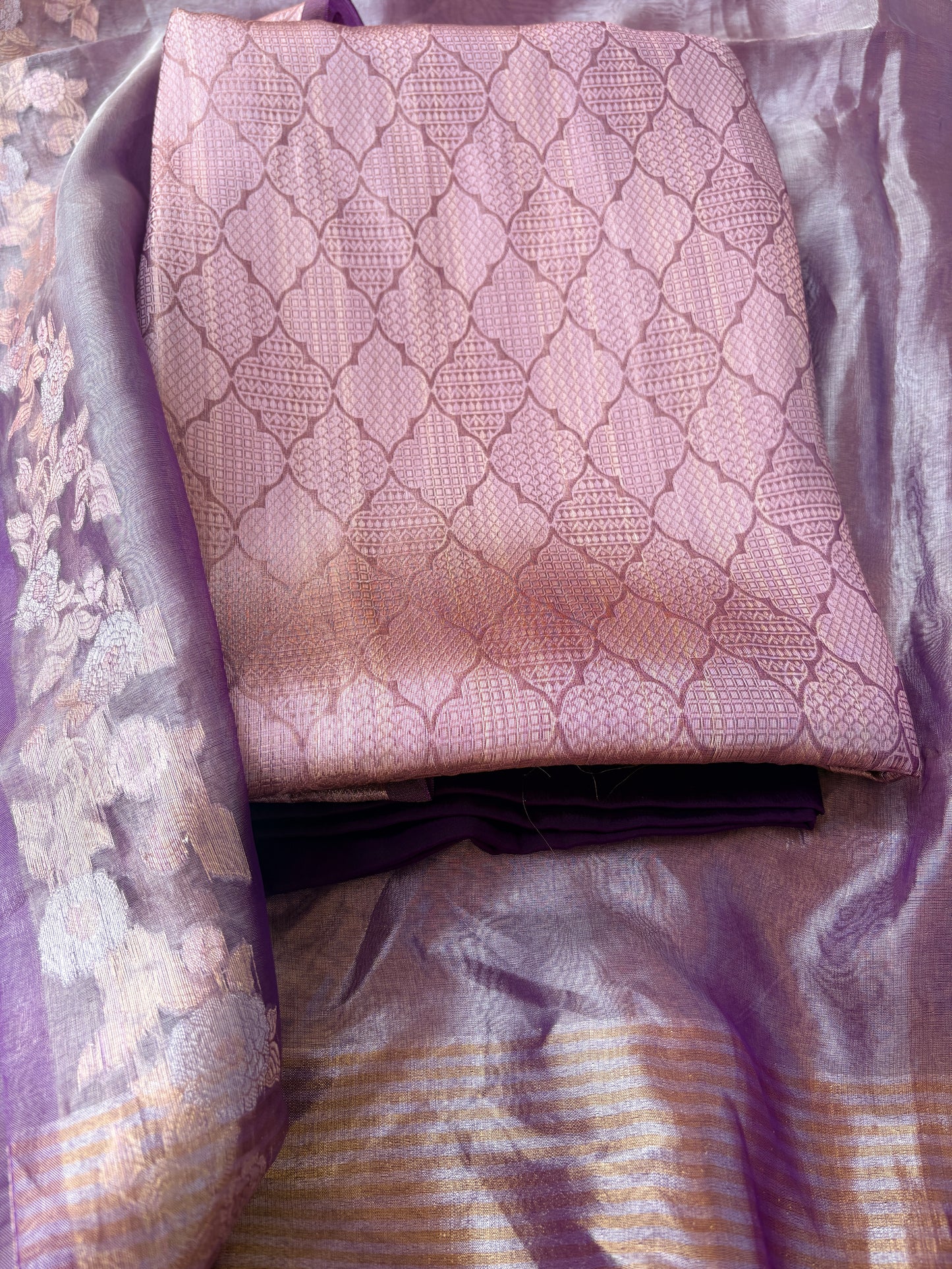 Purple tissue brocade suit set