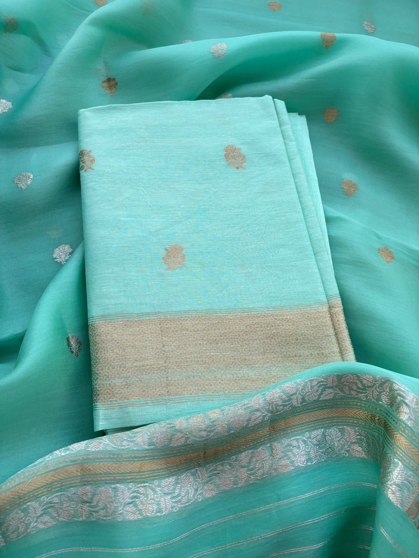 Green linen silk suit set