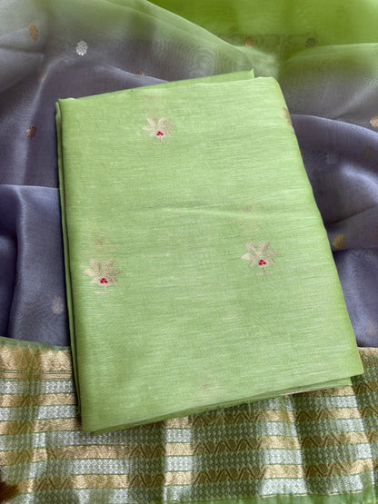 Green linen silk kurta , shaded kora dupatta, plain bottom