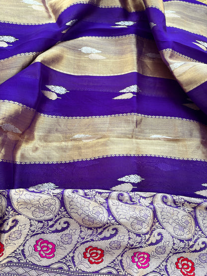 Purple raw silk kurta, bottom and kora tissue dupatta