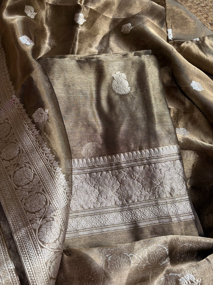 Black tissue silver zari suit set