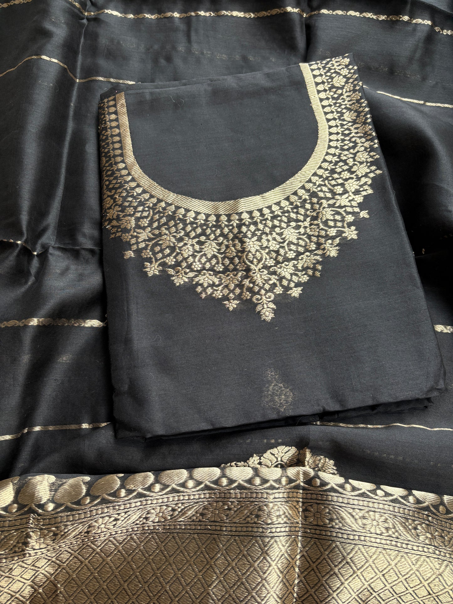 Black Chiniya silk suit set