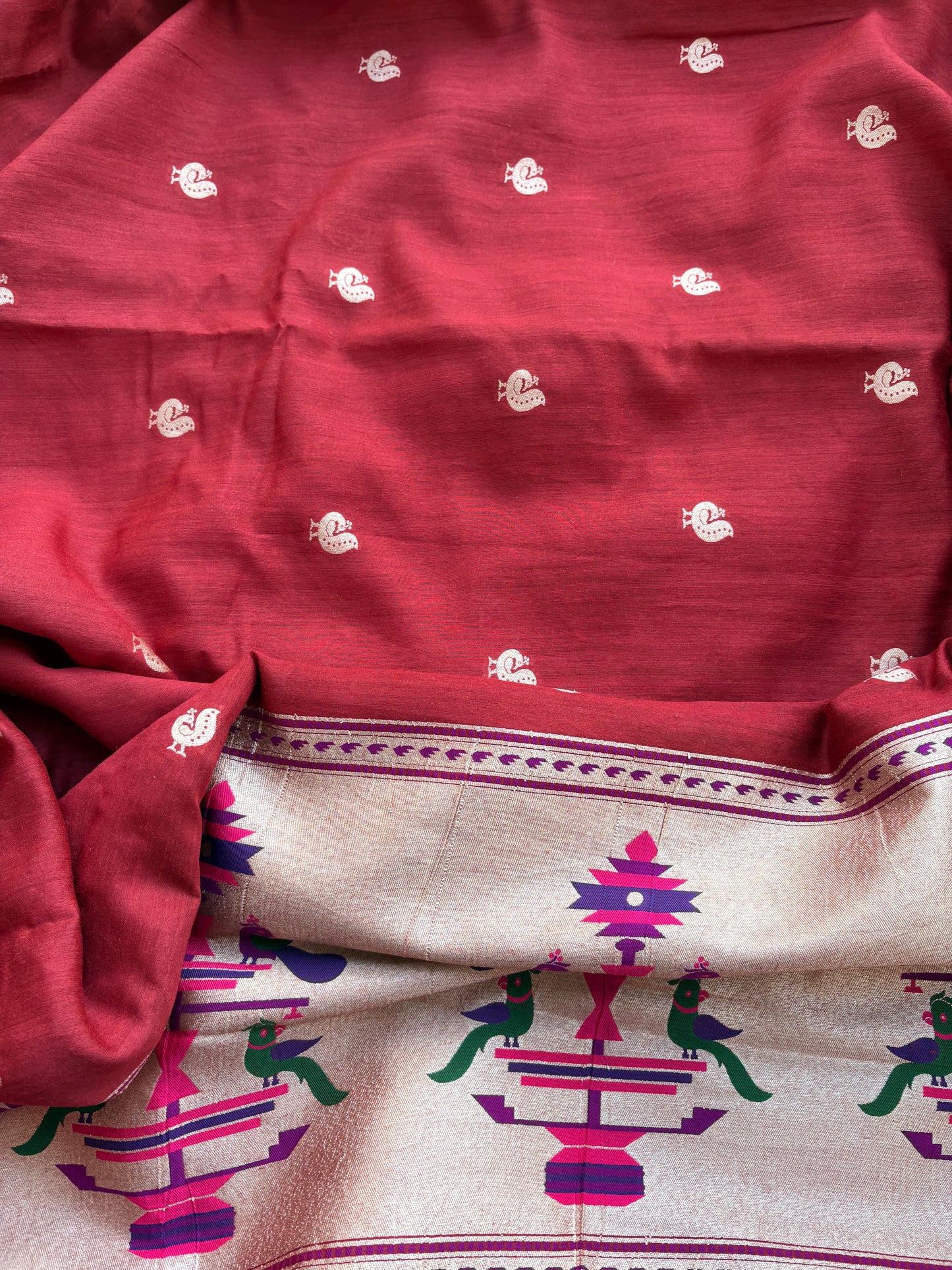 Rust red paithani moonga silk suit set