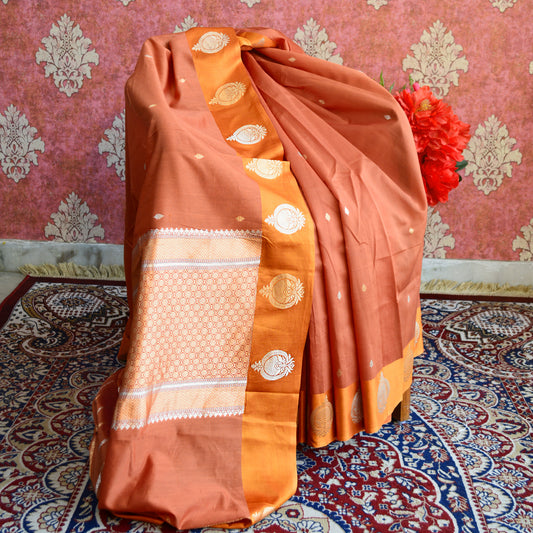 Muted Orange chiniya Silk kadhwa saree