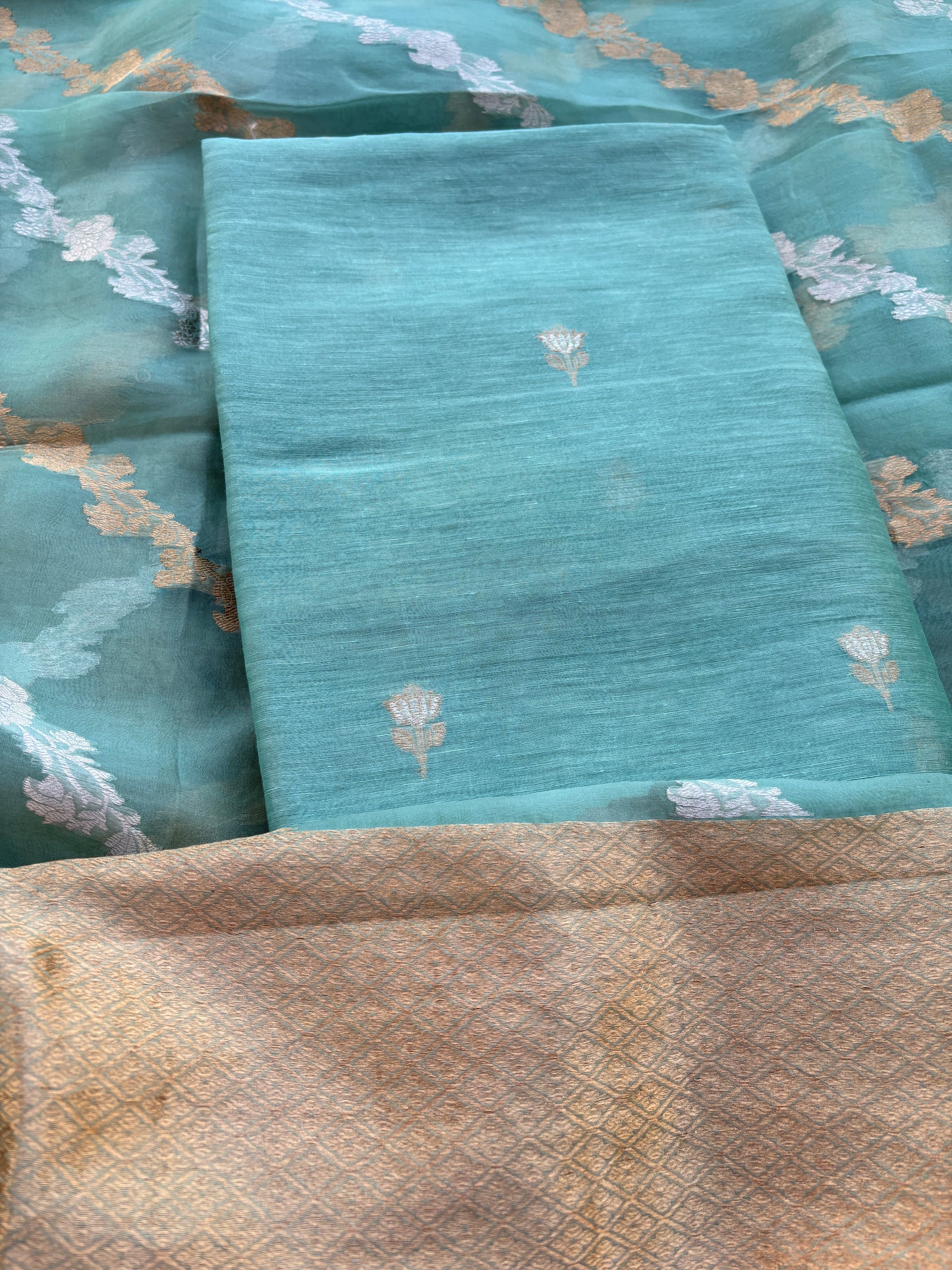 Blue linen silk suit set