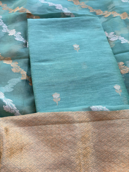 Blue linen silk suit set