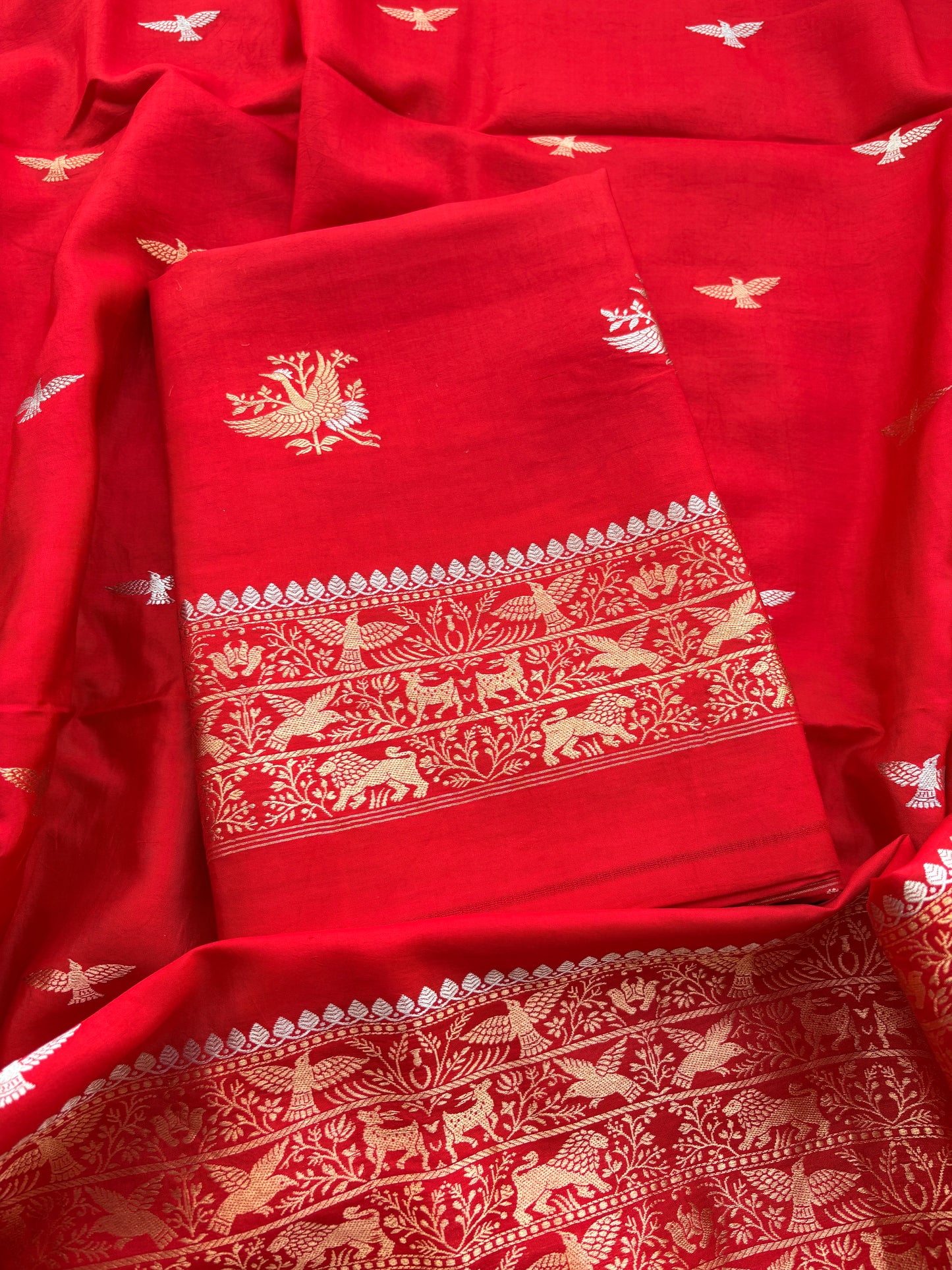 Red raw mango silk suit set