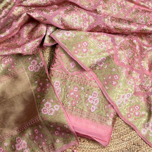 Pink Chanderi full jaal suit set