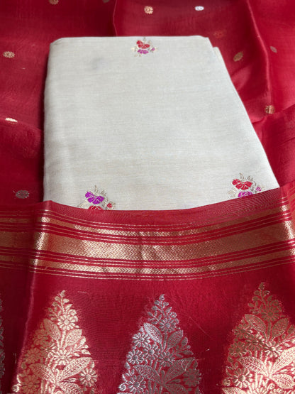 Cream moonga silk meenadar kurta, kora silk dupatta, plain silk bottom