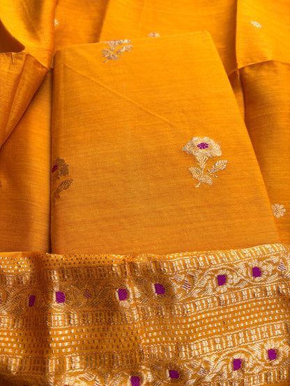 Yellow mustard moonga silk 3 piece suit set