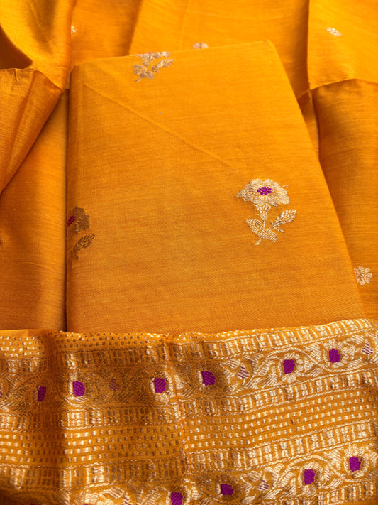 Yellow mustard moonga silk 3 piece suit set