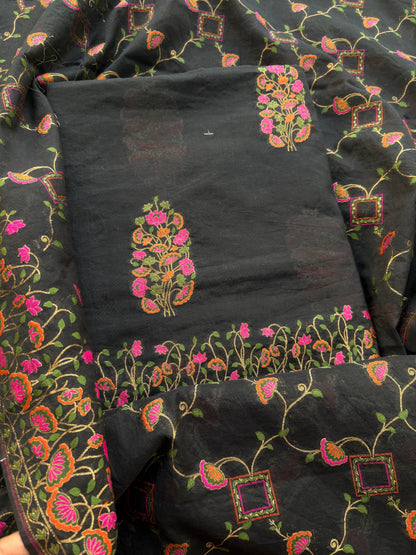 Black Chanderi Meena jari weaving suit set