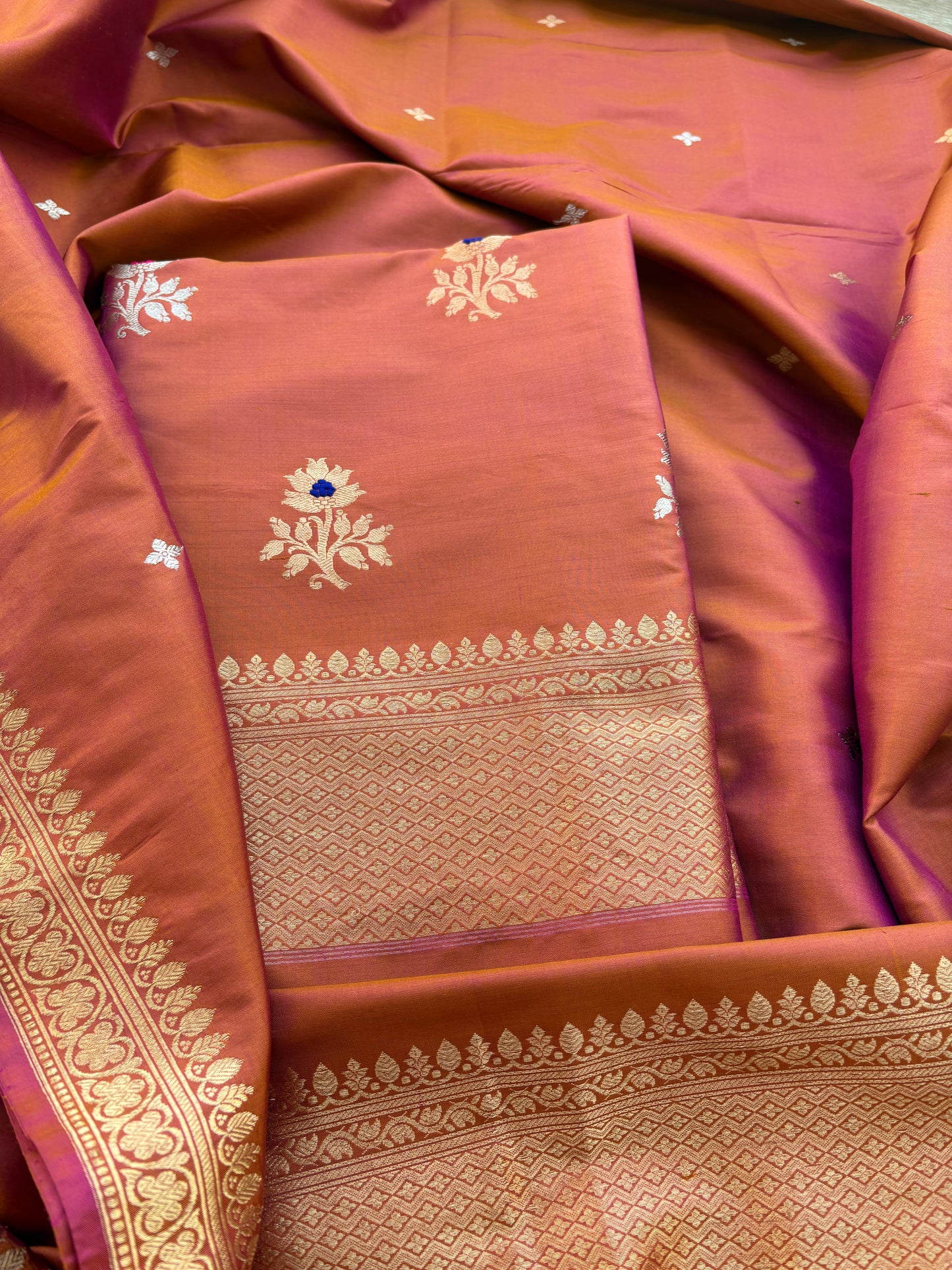 Rust katan by katan silk kadhwa suit set