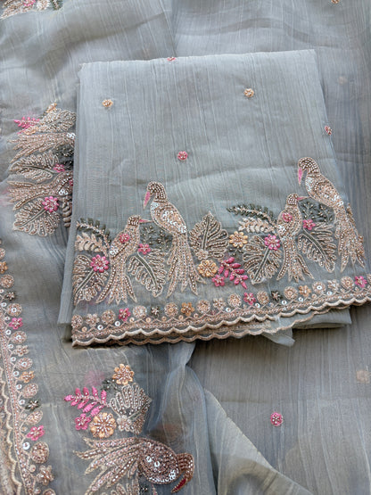 Sea blue hand embroidered Suit set