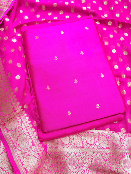 Pink Chiniya silk kurta, bottom and Khaddi georgette dupatta