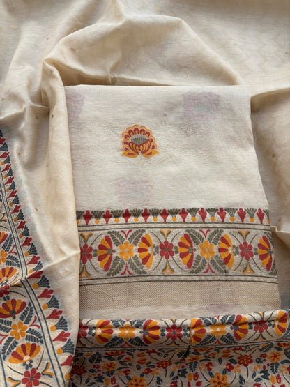 Cream Meenakari tilfi weaving Chanderi suit set