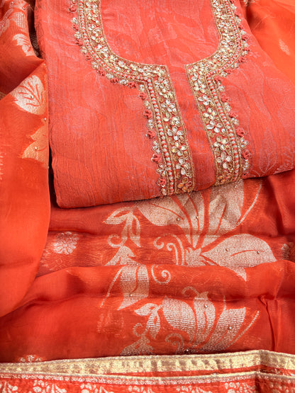 Peach orange tissue silk 3 piece  suit set
