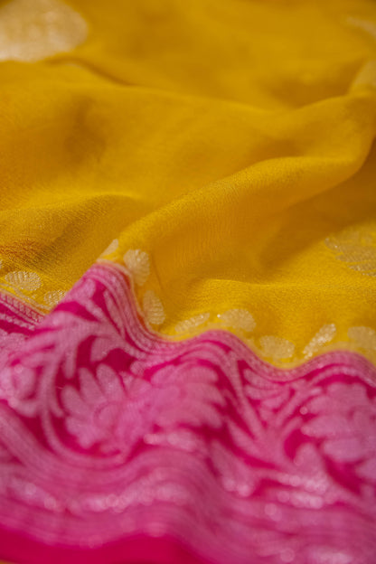 Yellow Rani Khaddi chiffon kadhwa saree