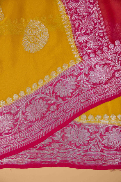 Yellow Rani Khaddi chiffon kadhwa saree