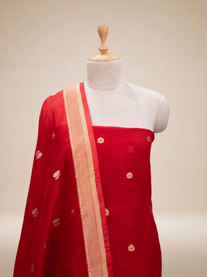 Red Kora silk kadhwa suit set