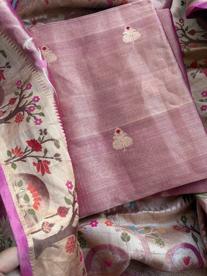 Pink tissue kadhwa meenadar suit set