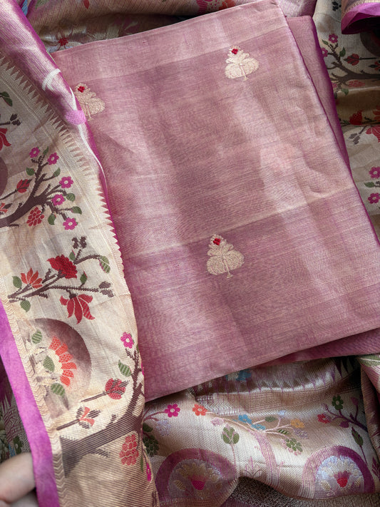 Pink tissue kadhwa meenadar suit set
