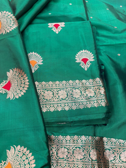 Green Katan by katan silk kadhwa suit set