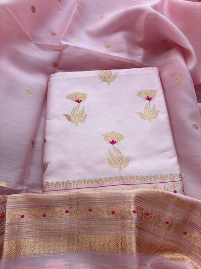 Pink mango silk kora suit set