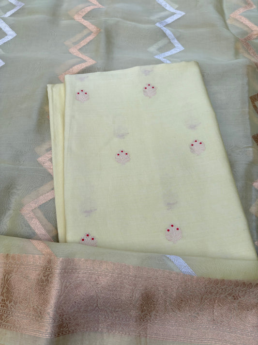 Lime Chiniya silk kurta, kora silk dupatta, plain bottom