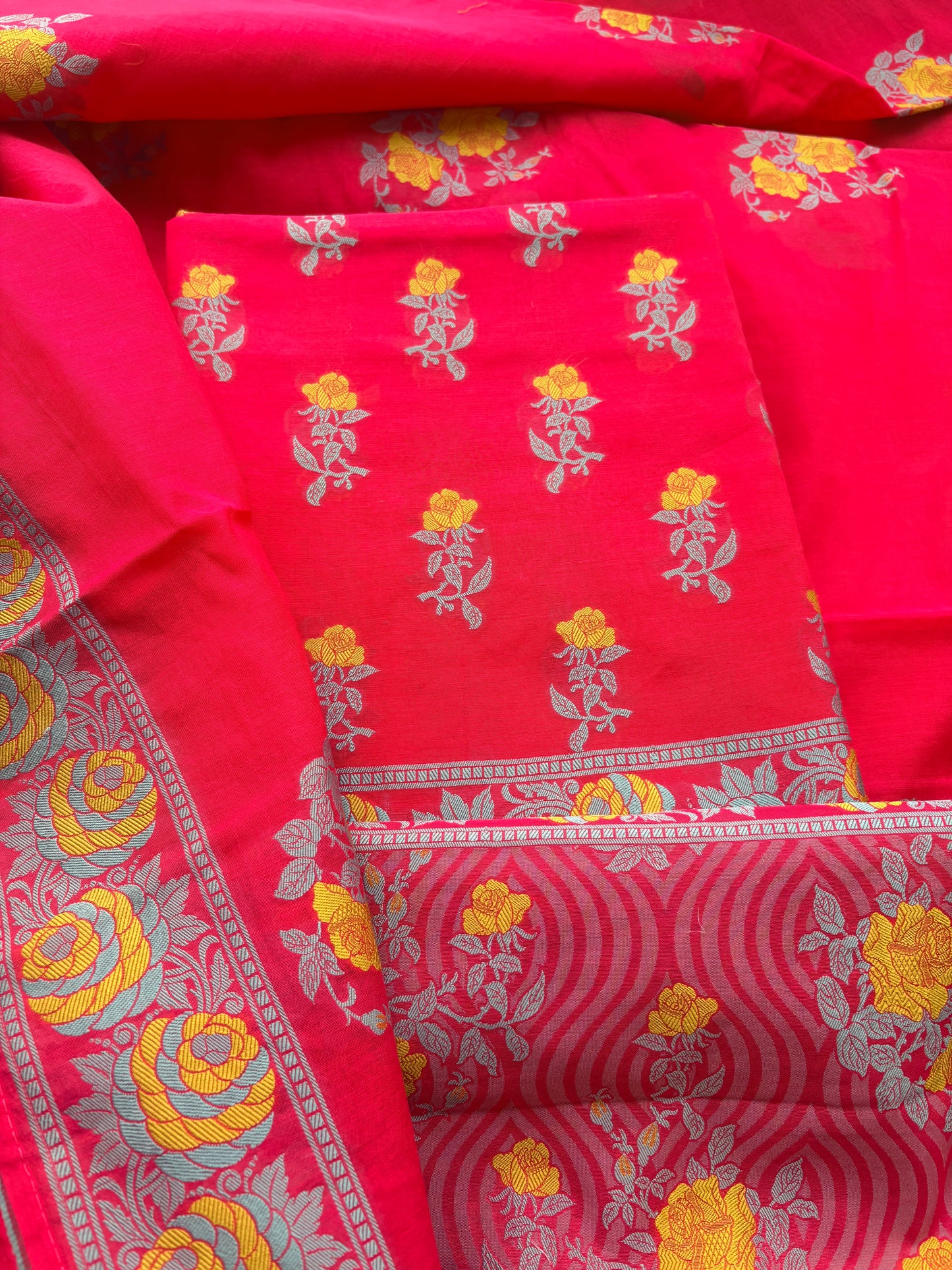 Pink Resham weaving flower Chanderi suit set( cc-12)