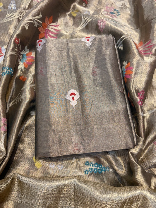 Grey tissue kadhwa suit set