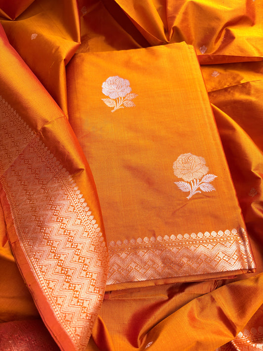 Orange gold katan by katan silk suit set