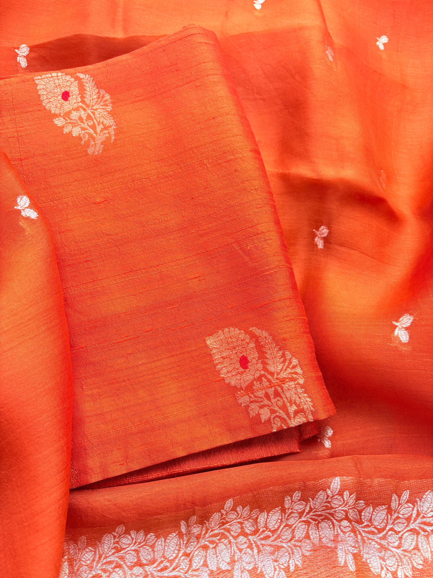 Orange raw silk kadhwa suit set