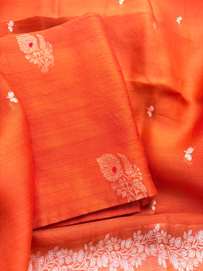Orange raw silk kadhwa suit set