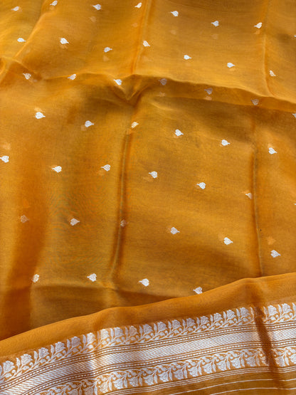 Yellow Chiniya silk kora kadhwa suit set