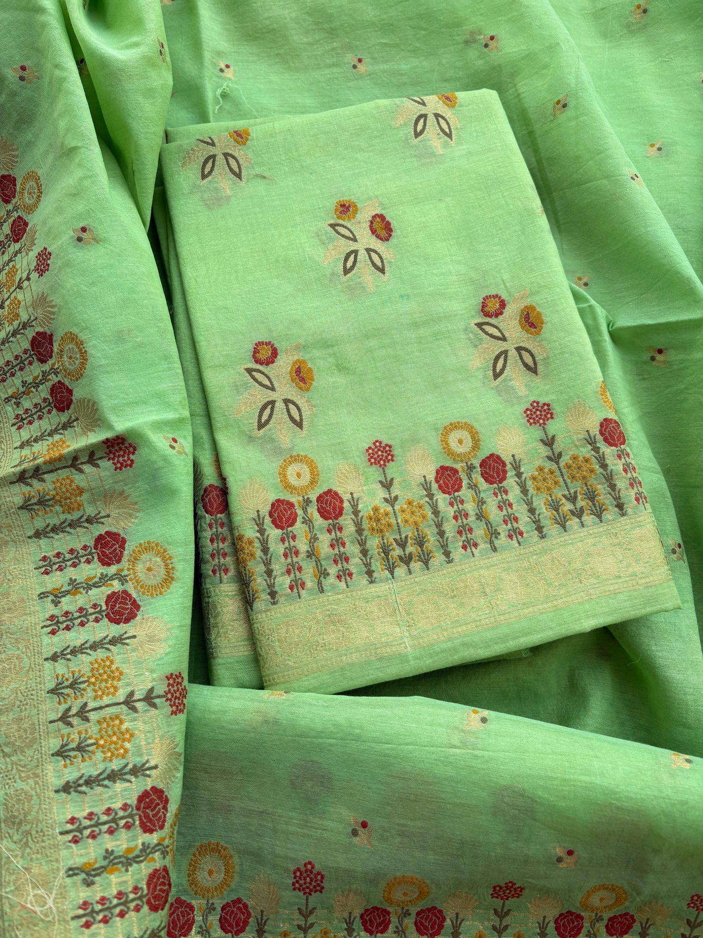 Green Chanderi meenadar suit set