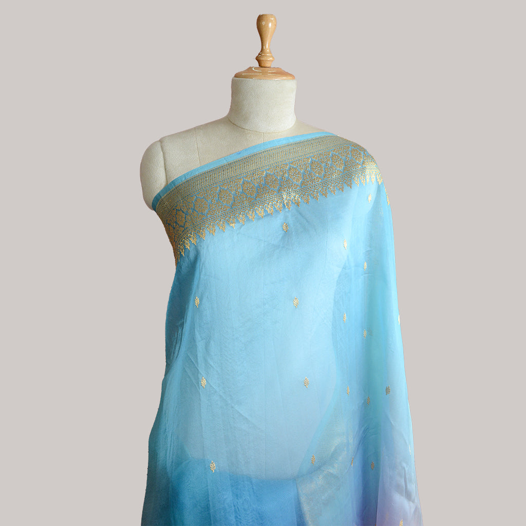 Blue shaded kora silk saree