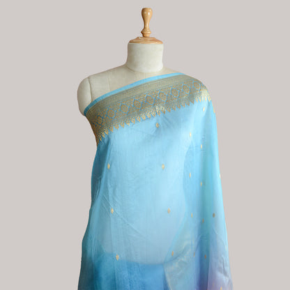 Blue shaded kora silk saree