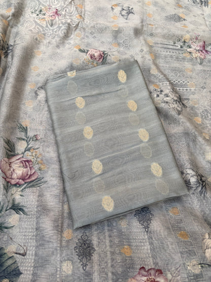 Grey mul Chanderi silk 3 piece suit set