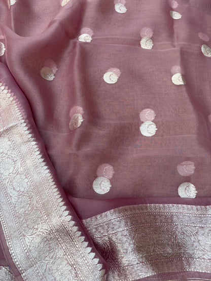 Lavender Chiniya kora silver zari 3 piece suit set
