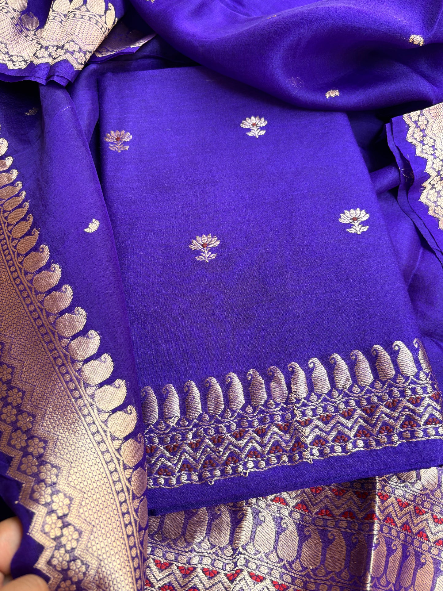 Purple moonga silk kurta, bottom , kora kadhwa silk dupatta