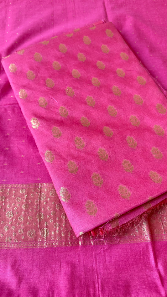 Pink chanderi cotton 3 piece suit