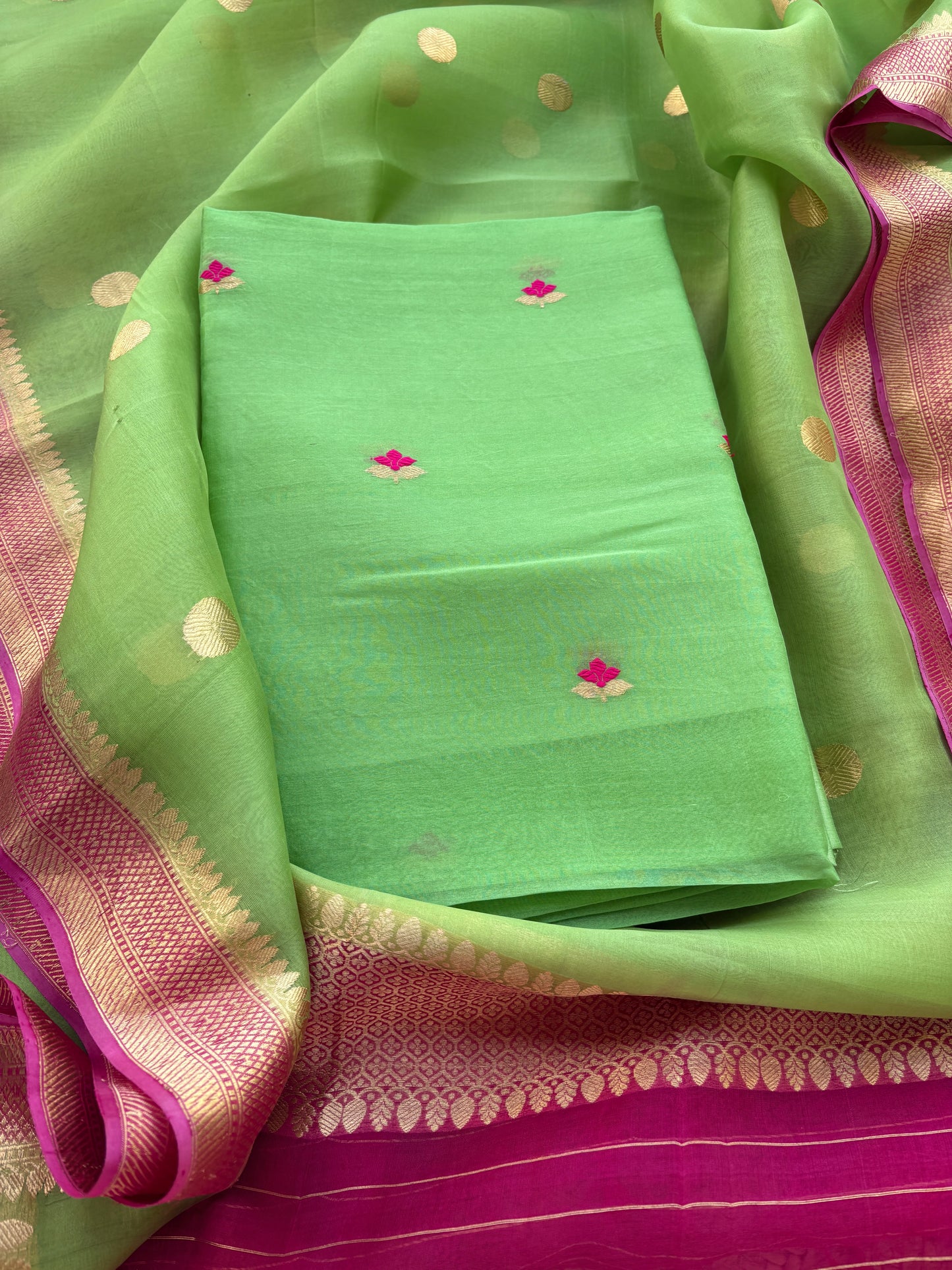 Green Kadhwa suit with shaded  dupatta