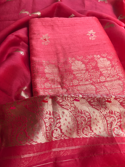 Peach raw silk kurta, bottom , kora silk dupatta