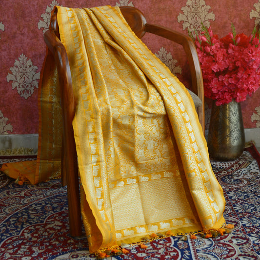 Yellow Banarasi silk dupatta