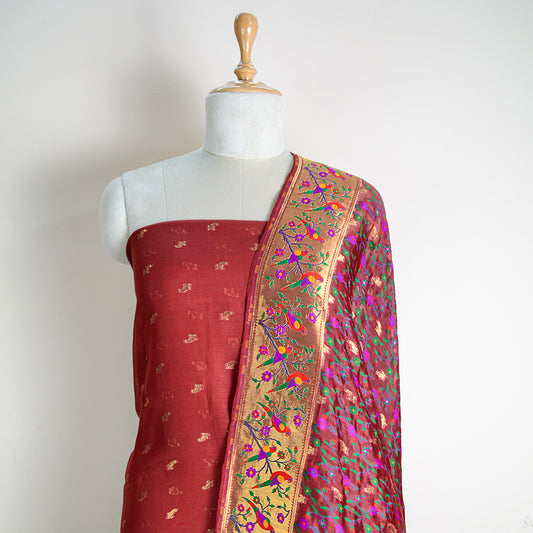 Rust kora silk with paithani kora silk dupatta