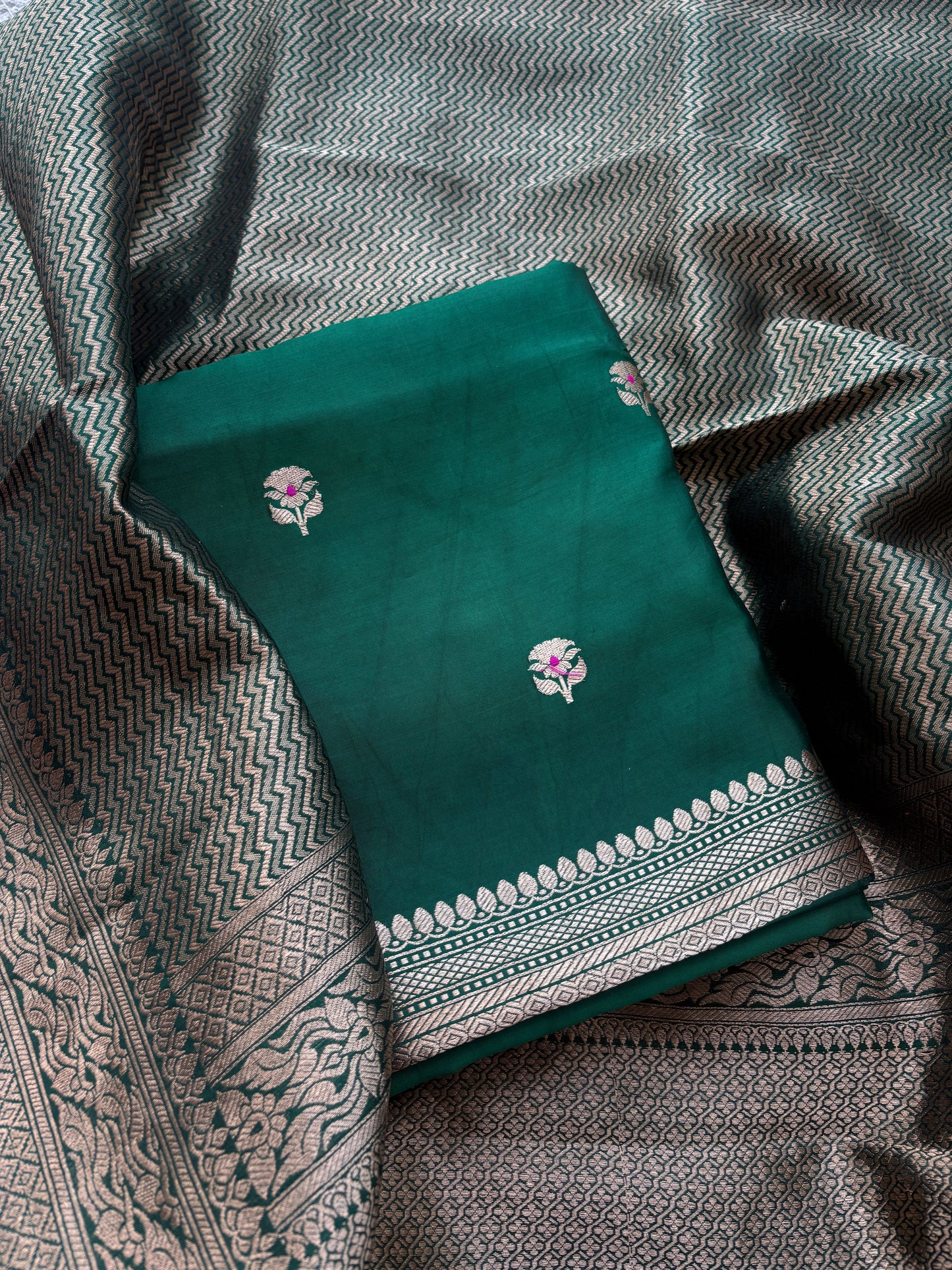 Green mango silk with brocade silk dupatta