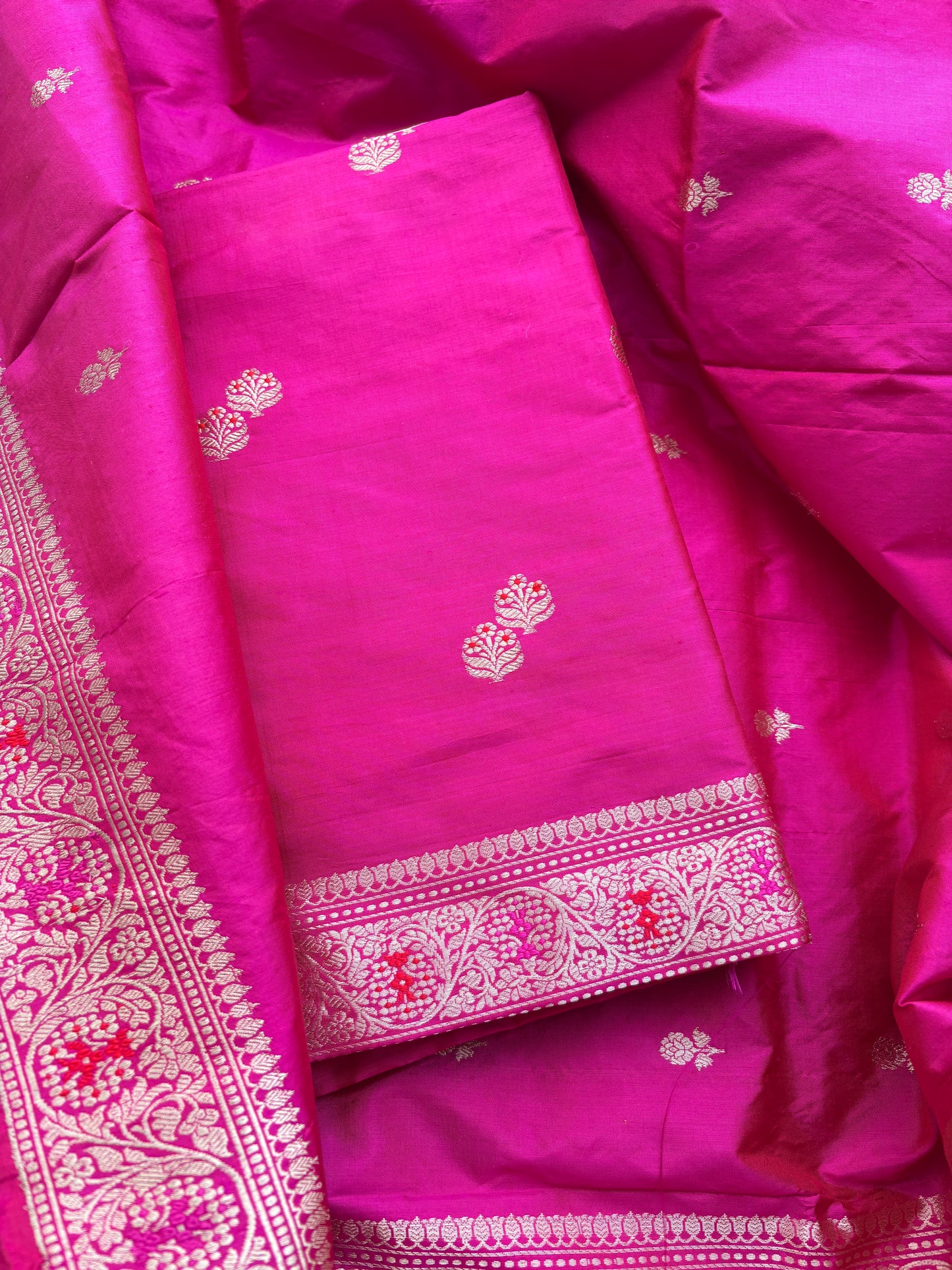 Pink katan by katan silk kadhwa suit set