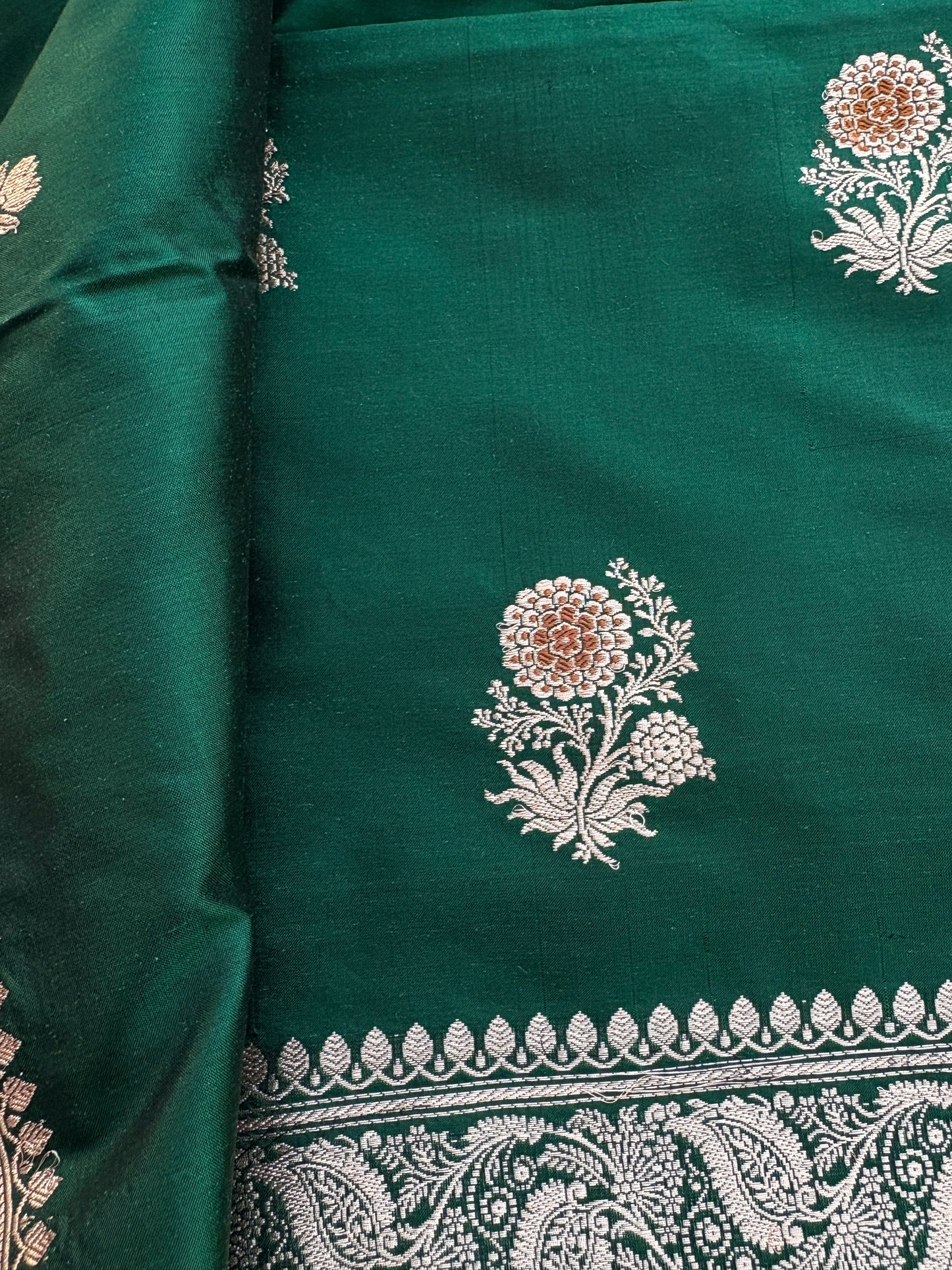 Green katan by katan silk kadhwa suit set