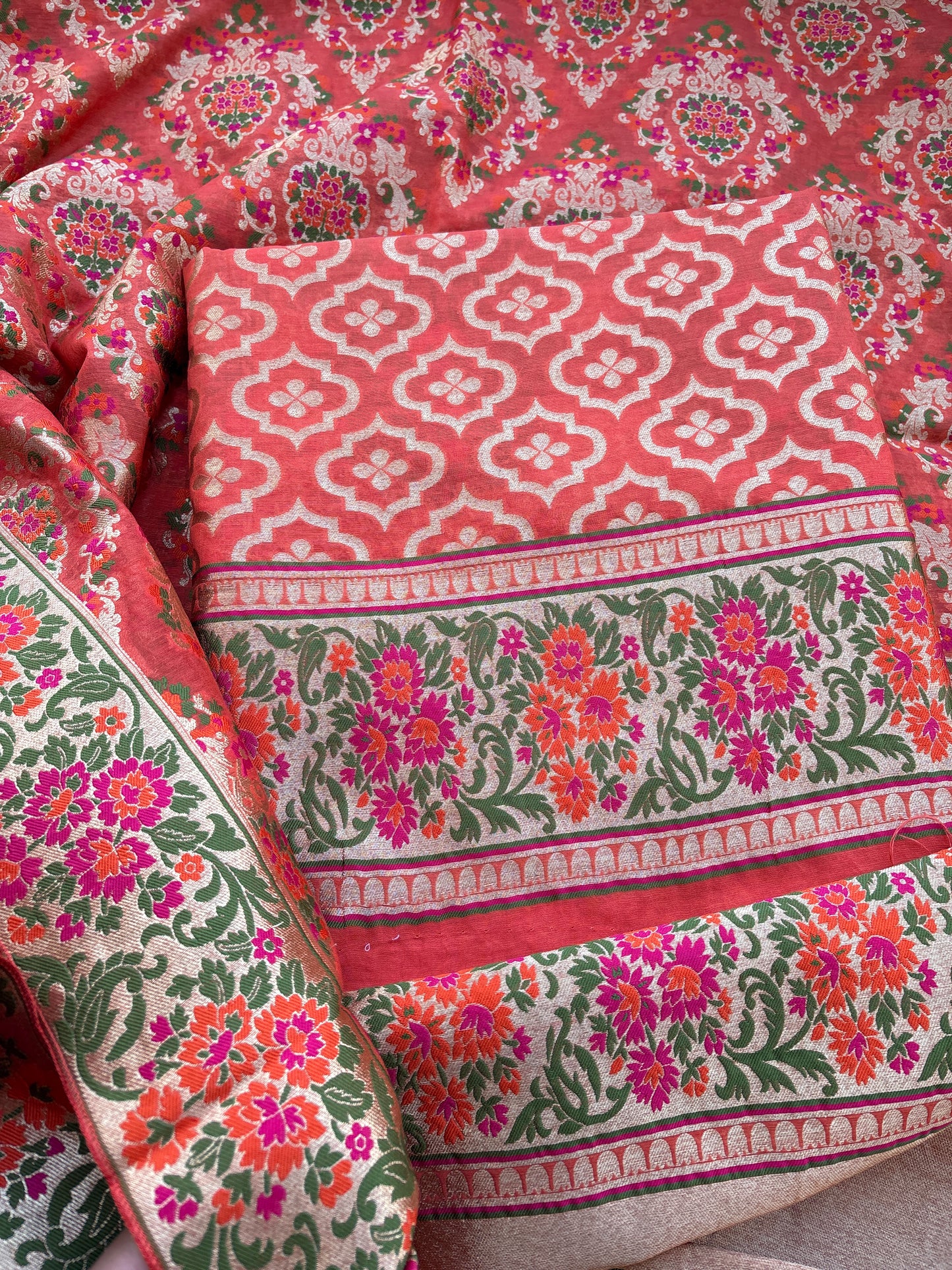 Rust Chanderi  heavy weaving suit set